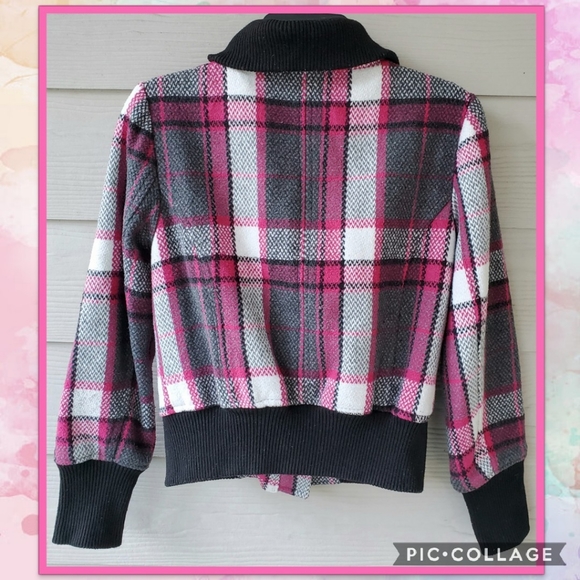 ambiance apparel Multicolored Plaid Knit Zip-up Winter Bomber Jacket Coat - Picture 16 of 16